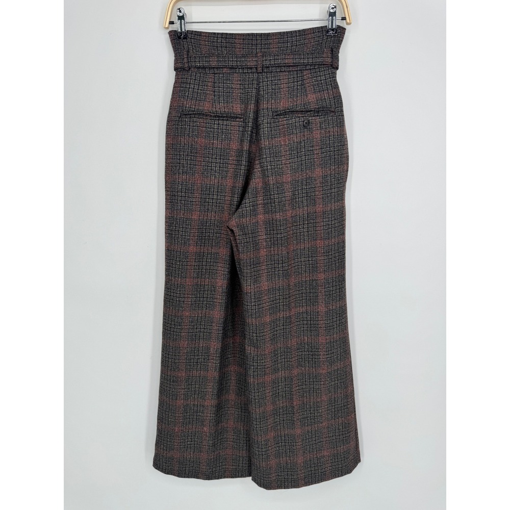 Reformation Belted Wide Leg Trouser Pants 2 Brown Plaid Dark Academia Career - Picture 7 of 12